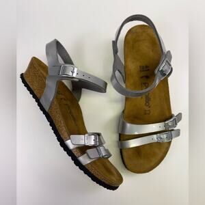Birkenstock Papillio Lana Wedge Sandal Metallic Silver Size EU 41